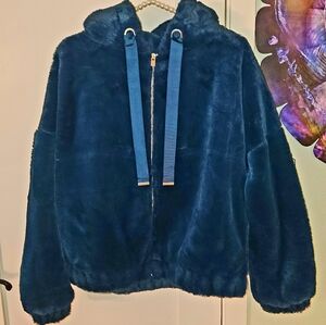 Gorgeous and SOFT! Express Dark Teal Fuzzy Zip-Up Hoodie Coat Jacket